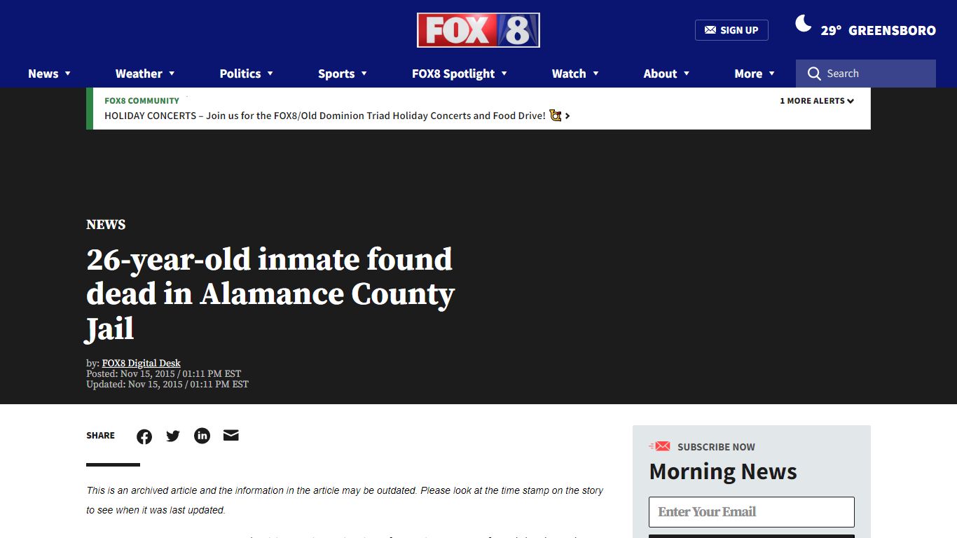 26-year-old inmate found dead in Alamance County Jail